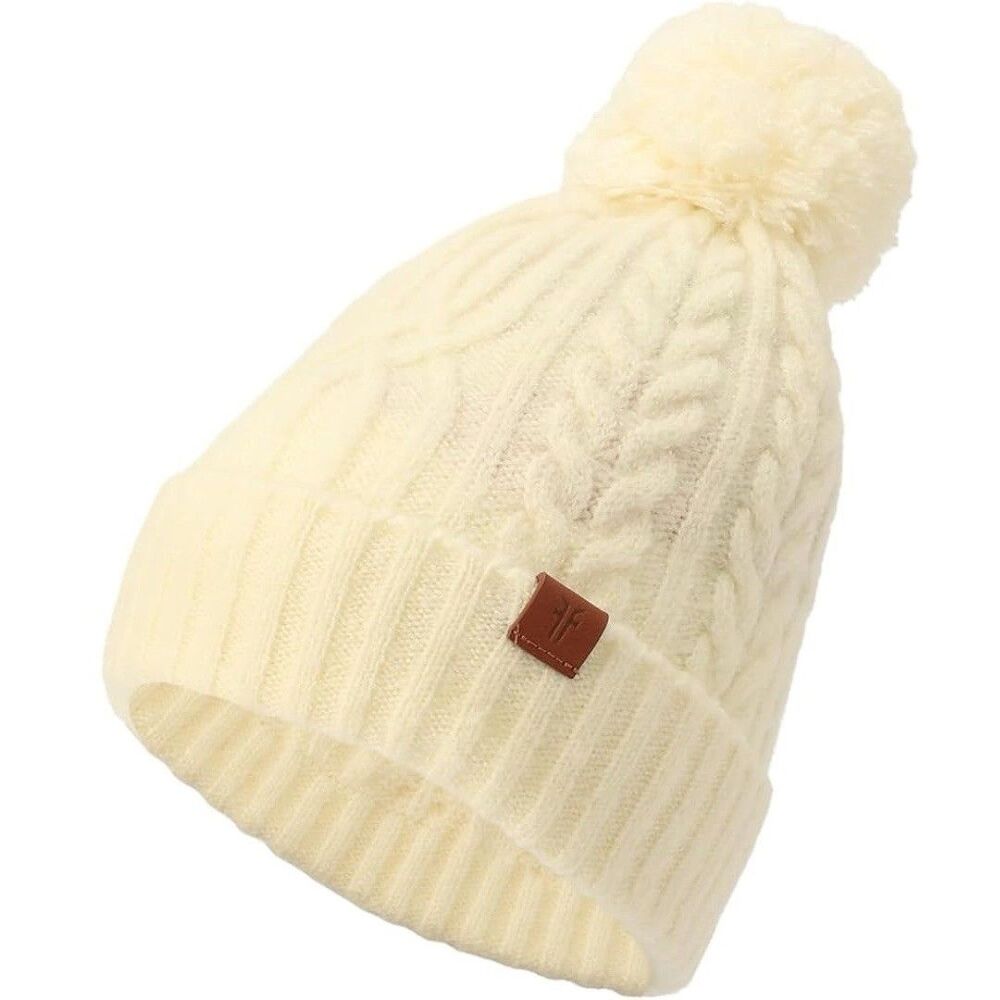 Frye Women's Cable Knit Beanie With Self Pom Ivory NWT